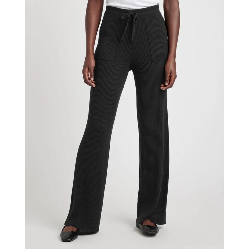 Splendid Georgie Cashblend Long Ribbed Pants Black Wide Leg Knit RF3S110 XS